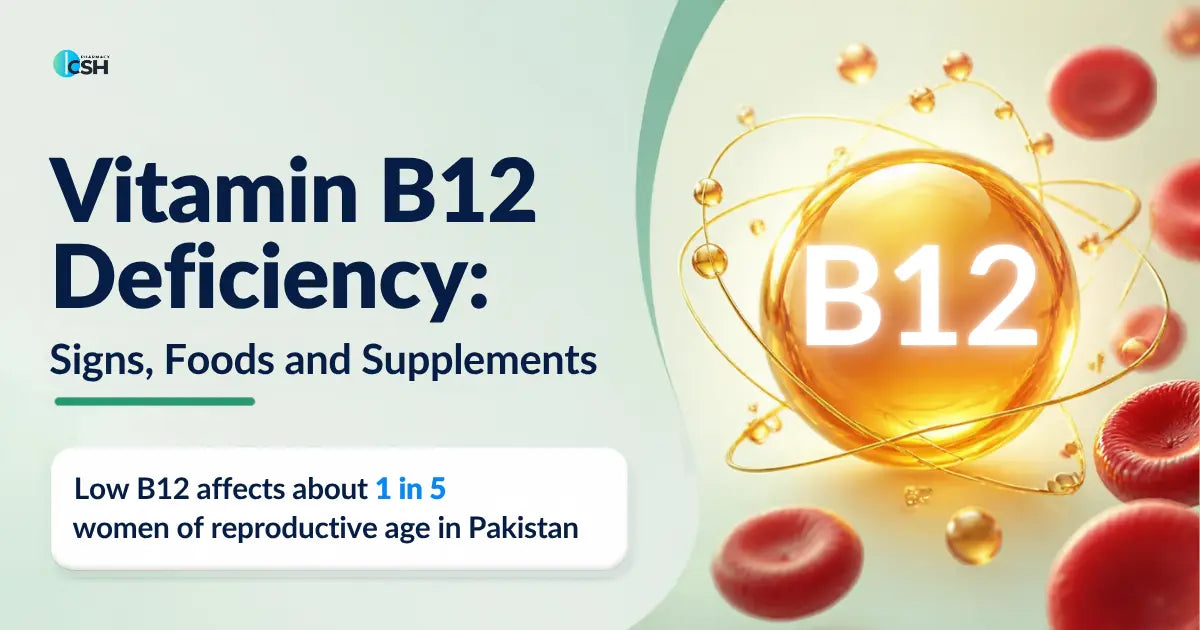 Vitamin B12 deficiency guide showing B12-rich foods and supplements