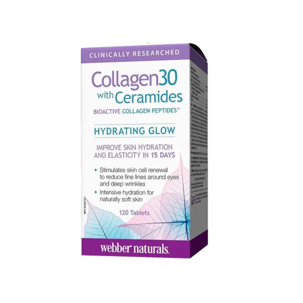 Webber Naturals Collagen30 with Ceramides Bioactive Collagen Peptides - Hydrating Glow - 120 Tablets